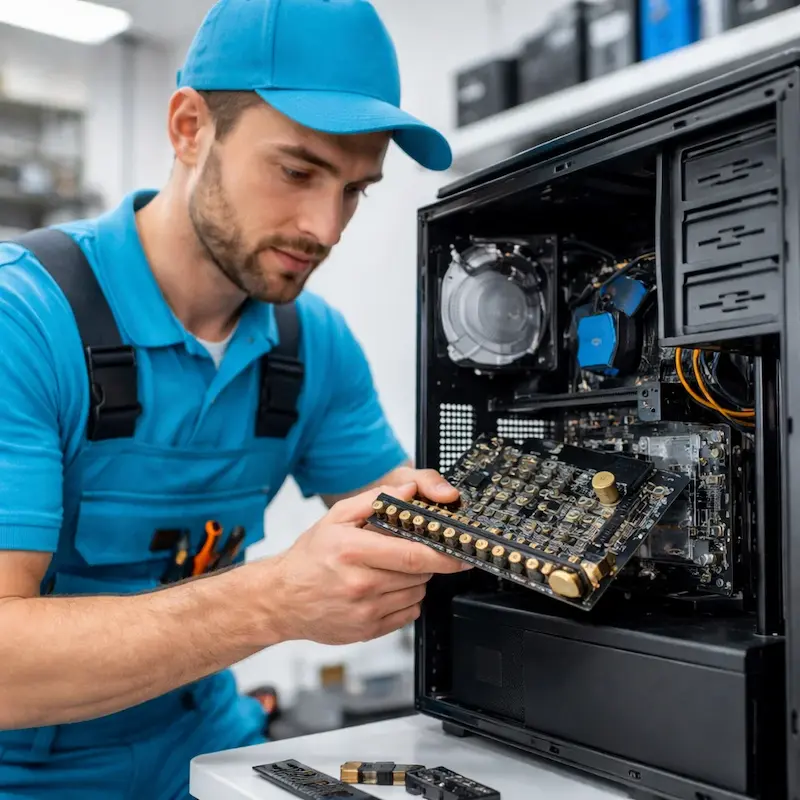 Мастер устанавливает звуковую карту на ПК в Звенигороде